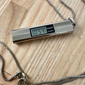 Vintage 80s sonnet silver tone digital watch pendant necklace